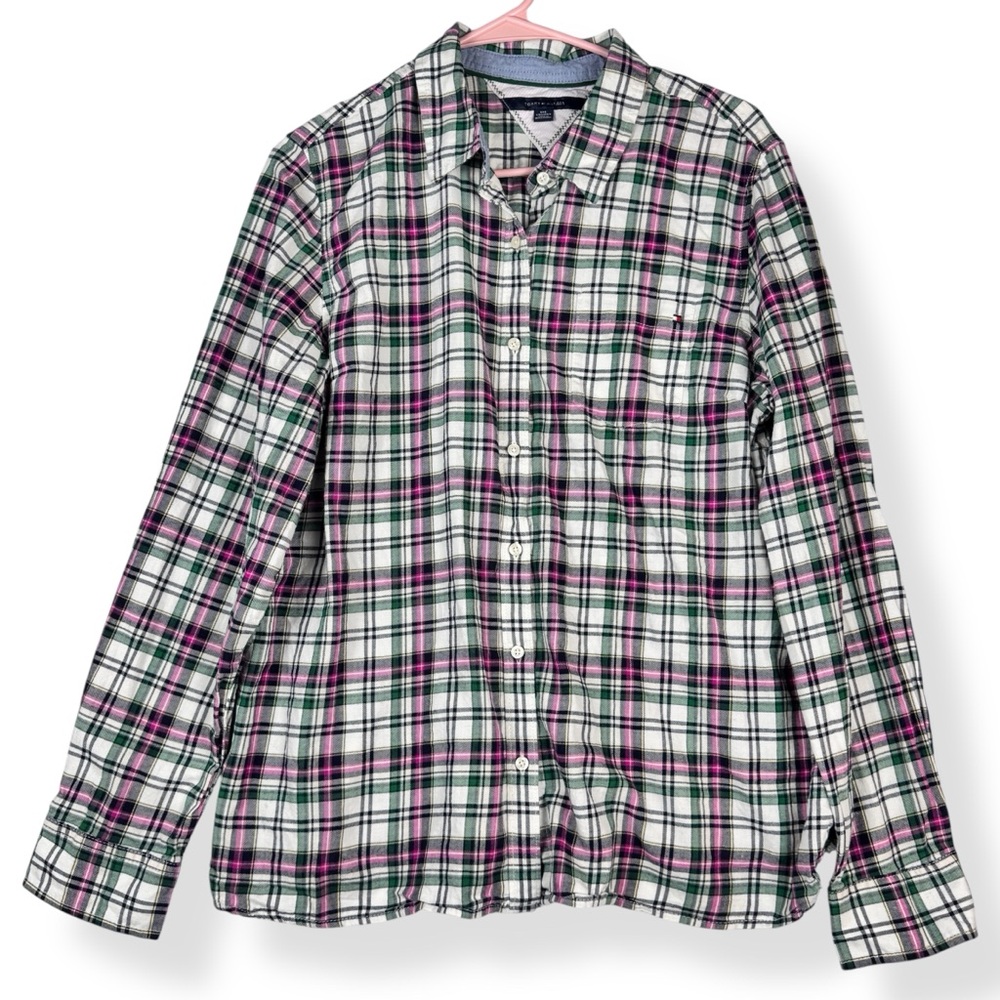 Tommy Hilfiger Plaid Top Womens XXL 2XL Lightweight Shirt Multicolor Button Up